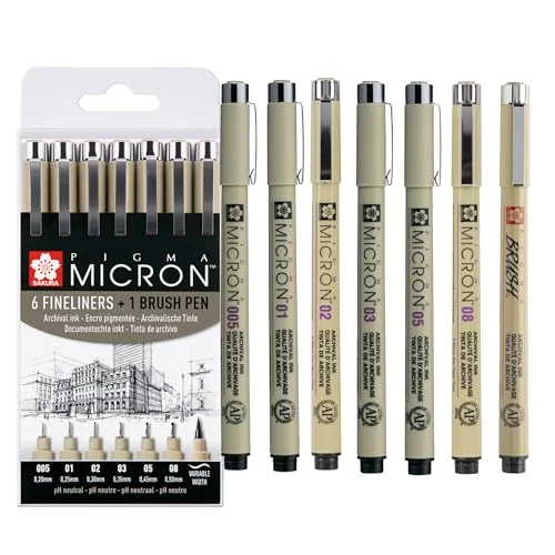Sakura Pigma Micron — 6 fineliners et 1 Brush — visuel de la référence