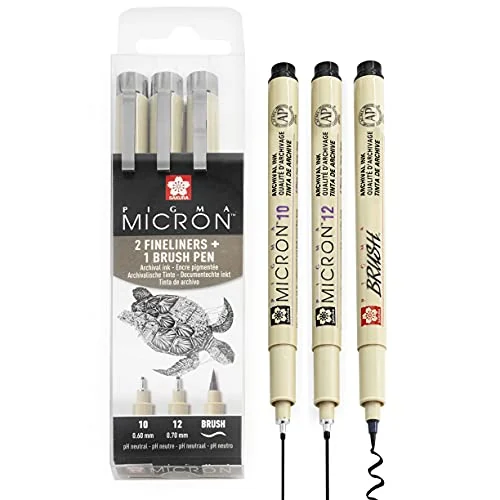 Sakura Pigma Micron — 10, 12 et Brush noirs — visuel de la référence