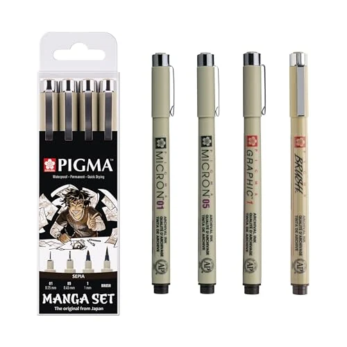 Sakura Pigma Manga — 4 stylos sépia — visuel de la référence