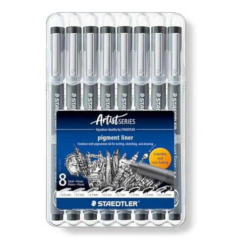 Staedtler Pigment Liner 308 SB8 — 8 feutres noirs — visuel de la référence